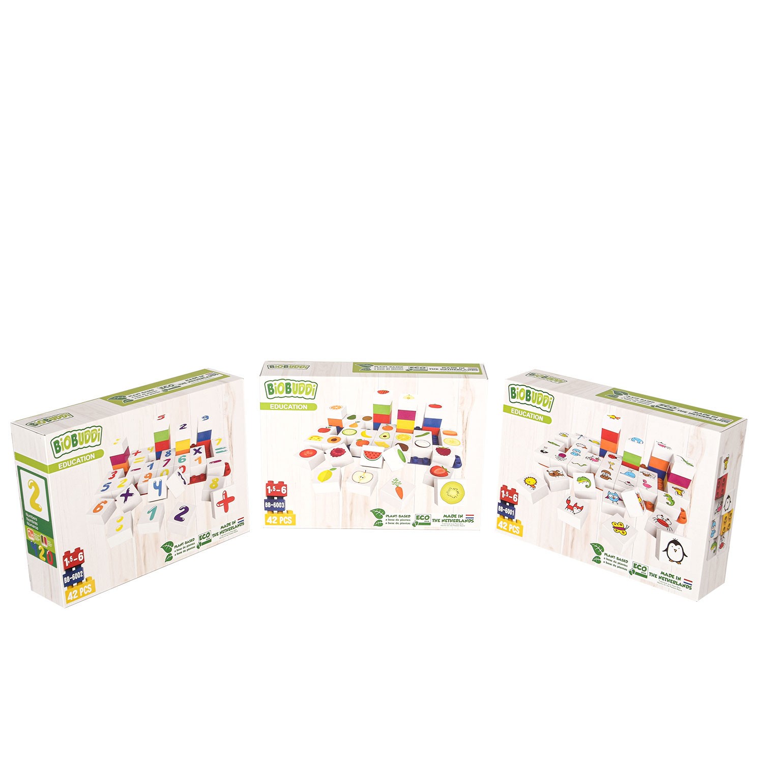 BiOBUDDi Lernspiel, 3 Sets: Obst, Tiere u. Zahlen